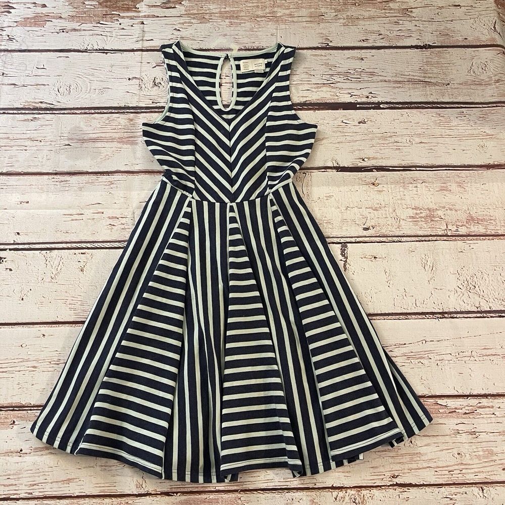 Anthropologie Saturday Sunday Blue‎ Striped Sleeveless Dress Size XS V Neck